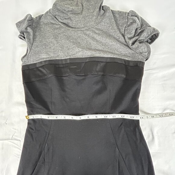 Theory Dress Womens 6 Wool Blend Grey Black Turtleneck Short Sleeve Shift Flaw* - Picture 12 of 15